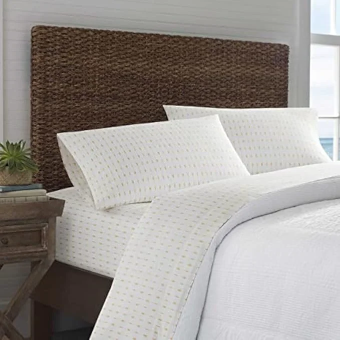 Fine Tommy Bahama – Queen Size Sheet Set Cotton Percale Bedding with a Crisp amp Cool Feel Bed Sheets with Matching Fitted Sheet amp Pillowcases Pineapple Pinstripe Yellow Exclusive