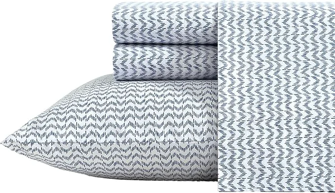 Artisan Nautica – Sheets Cotton Percale Bedding Set with Matching Pillowcase Crisp amp Cool Deep Pocket Ikat Wave Blue Twin World-Class