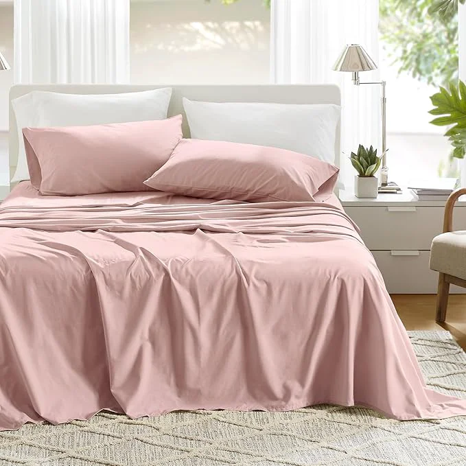 Easy-to-Use Comfort Spaces Cotton Sheets Twin XL Breathable amp Ultra Soft Cotton Sheets Naturally Cool Cotton Bed Sheets with 12 quot Elastic Pocket Fits up to 14 quot Mattress All Seasons Sheet Set Pink 3 Piece Prestigious