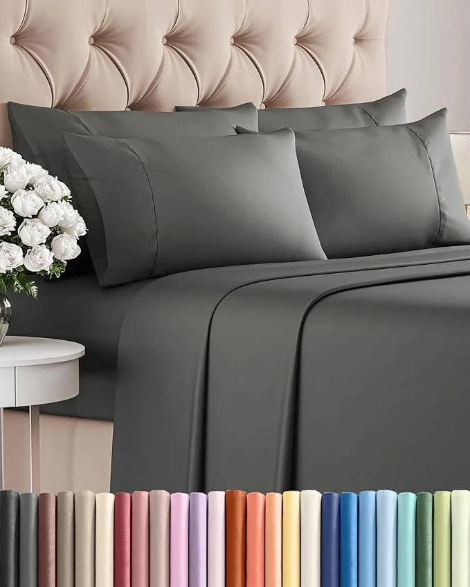 Durable Cal King 6 Piece Sheet Set – Comfy Breathable amp Cooling – Ultra-Soft Hotel Luxury Bedding Set w 8-16 Inch Deep Pockets – 1 Flat amp 1 Fitted Sheet amp 4 Pillowcases – Wrinkle amp Easy Care – Charcoal Expertly Made