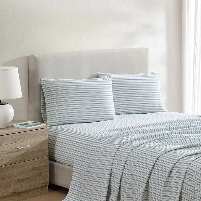 Superior Nautica – Queen Bed Sheets Lightweight Cotton Percale Bedding Set with Matching Pillowcases Crisp amp Cool Oeko-Tex Coleridge Stripe Green High-Grade
