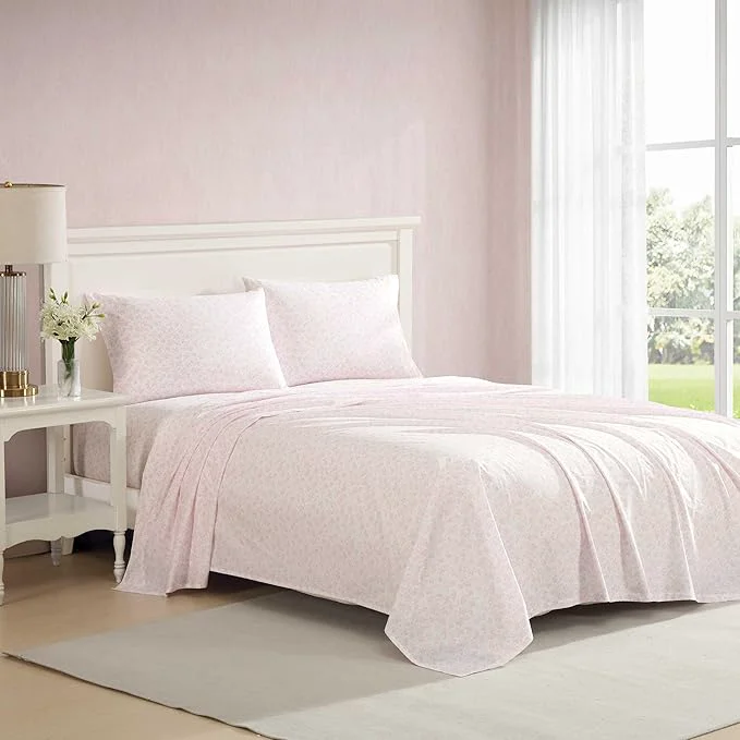 First-Class Laura Ashley – Twin XL Sheet Set Crisp amp Cool Cotton Percale Bedding with Deep Pockets Lightweight for Year Round Comfort Bed Sheets with Matching Pillowcases Floral Toile Pink Elite