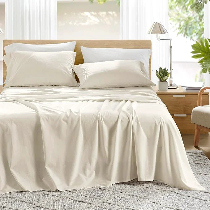 Comfort Spaces Cotton Sheets Full Breathable amp Ultra Soft Cotton Sheets Naturally Cool Cotton Bed Sheets with 14 quot Elastic Pocket Fits up to 16 quot Mattress All Season Sheet Set Ivory 4 Piece Authentic