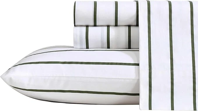 Minimalist Nautica – Queen Sheets Premium Cotton Percale Bedding Set Striped Bedding Set Oeko-Tex Brenton Stripe Ivory Queen Consistent
