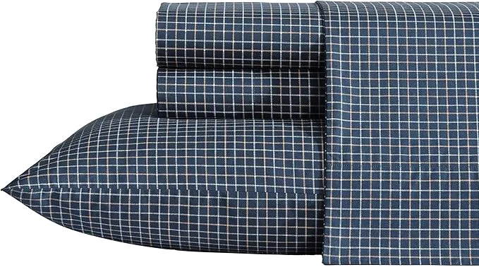 Healthy Nautica – Queen Sheets Premium Cotton Percale Bedding Set Plaid Home Decor Oeko-Tex Reece Plaid Navy Queen Traditional
