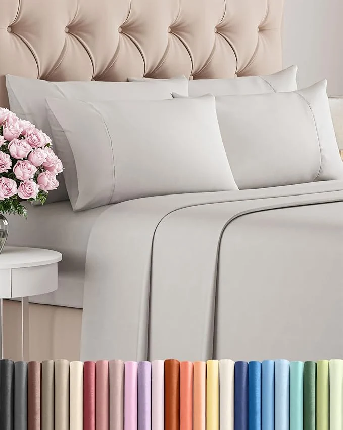 Prestigious Full 6 Piece Sheet Set – Comfy Breathable amp Cooling – Ultra-Soft Hotel Luxury Bedding Set w 8-16 Inch Deep Pockets – 1 Flat amp 1 Fitted Sheet amp 4 Pillowcases – Wrinkle amp Easy Care – French Grey Outstanding