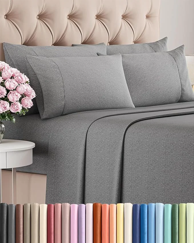 Specialty King 6 Piece Sheet Set – Comfy Breathable amp Cooling – Soft Hotel Luxury Bedding Set with 8-16 Inch Deep Pockets – 1 Flat amp 1 Fitted Sheet amp 4 Pillowcases – Wrinkle amp Easy Care – Heathered Grey Proven