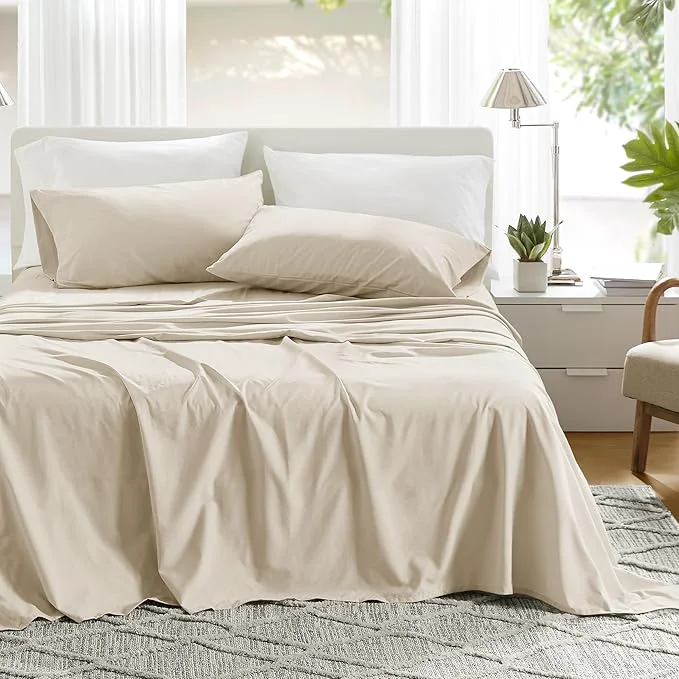 Exclusive Comfort Spaces Cotton Sheets Full Breathable amp Ultra Soft Cotton Sheets Naturally Cool Cotton Bed Sheets with 14 quot Elastic Pocket Fits up to 16 quot Mattress All Seasons Sheet Set Cream 4 Piece Safe