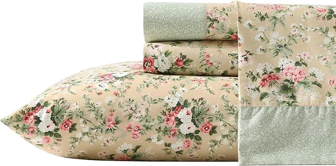 Convenient Laura Ashley – Twin Sheet Set Breathable Percale Cotton Bedding with Deep Pockets Chic Home Decor Oeko-Tex Serene Dream Brown Twin Sophisticated