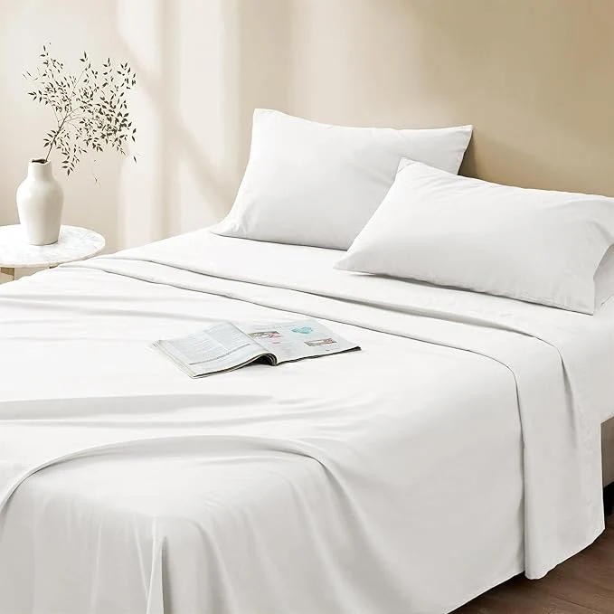 Sophisticated Comfort Spaces Cotton Sheet Set Breathable Lightweight Soft with 12 quot Elastic Pocket Fits up to 14 quot Mattress All Season Cozy Bedding Matching Pillow Case Twin White 3 Piece Authentic