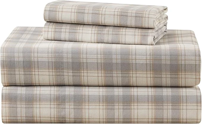 Specialty Comfort Spaces Cotton Sheets Queen Breathable Naturally Cool Cotton Sheets Soft Cotton Bed Sheets with 14 quot Elastic Pocket Fits up to 16 quot Mattress All Seasons Sheet Set Wesley Taupe 4 Piece Clean