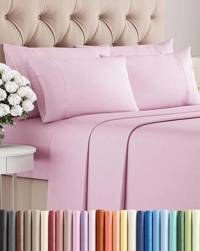 Comfortable Cal King 6 Piece Sheet Set – Comfy Breathable amp Cooling – Soft Hotel Luxury Bedding Set with 8-16 Inch Deep Pockets – 1 Flat amp 1 Fitted Sheet amp 4 Pillowcases – Wrinkle amp Easy Care – Light Pink Long-Lasting