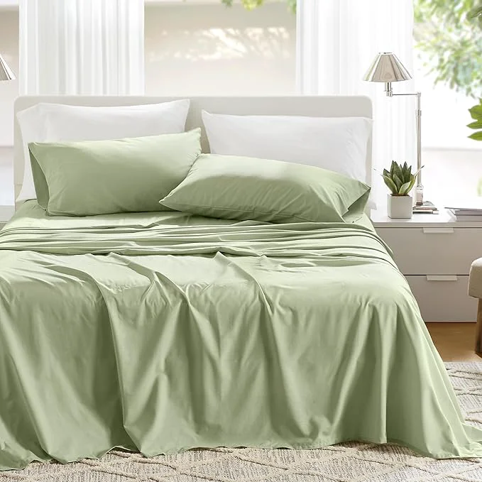 Fast Comfort Spaces Cotton Sheets Full Breathable amp Soft Cotton Sheets Naturally Cool Cotton Bed Sheets with 14 quot Elastic Pocket Fits up to 16 quot Mattress All Seasons Sheet Set Sage Green 4 Piece Comfortable