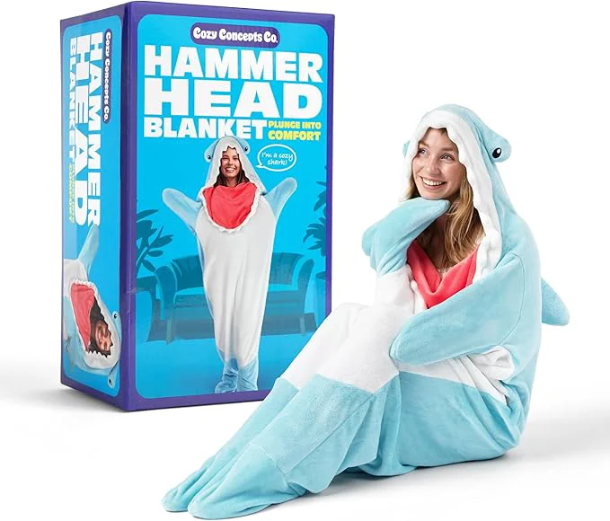 Authentic Cozy Concepts Co. Hammerhead Shark Blanket by Relatable Wearable Blanket with Sleeve Fun Easter Basket Stuffers Room Decor or Easter Gifts Comfortable Oversized 65 quot Throw Blanket Effective