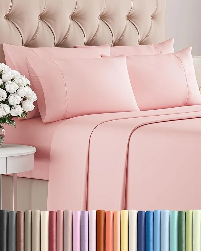 Queen 6 Piece Sheet Set – Comfy Breathable amp Cooling – Ultra-Soft Hotel Luxury Bedding Set with 8-16 Inch Deep Pockets – 1 Flat amp 1 Fitted Sheet amp 4 Pillowcases – Wrinkle amp Easy Care – Baby Pink Artisan
