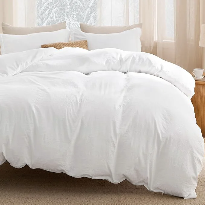 Recyclable Bedsure Removable Cover with Comforter Duvet Insert Full – 5 Pieces White Prewashed Soft Bedding Set for All Seasons Use Includes 1 Duvet Cover 1 Comforter 1 Fitted Sheet 2 Pillow Shams Professional