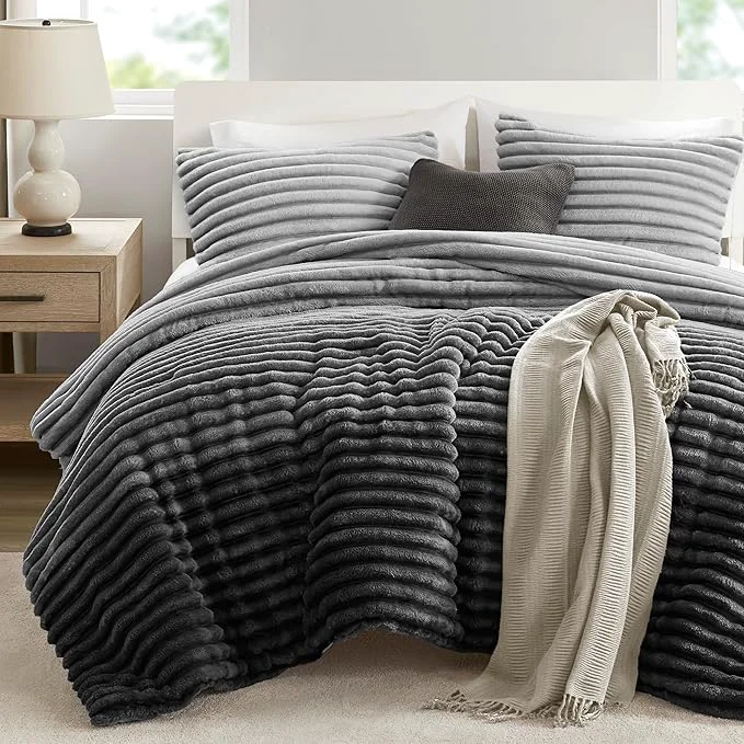 Powerful Intelligent Design Twin Comforter Set Plush Bedding Microfiber Reverse 2 Piece Lightweight Super Soft Ribbed Velvet Comforter 1 Sham All Season Fluffy Bed Set Avril Twin Twin XL Grey Ombre Clean