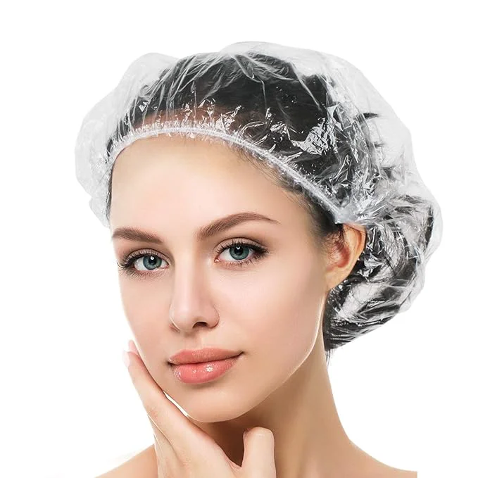 Durable Auban 100PCS Disposable Shower Caps Independent Packing Plastic Clear Hair Cap Soft