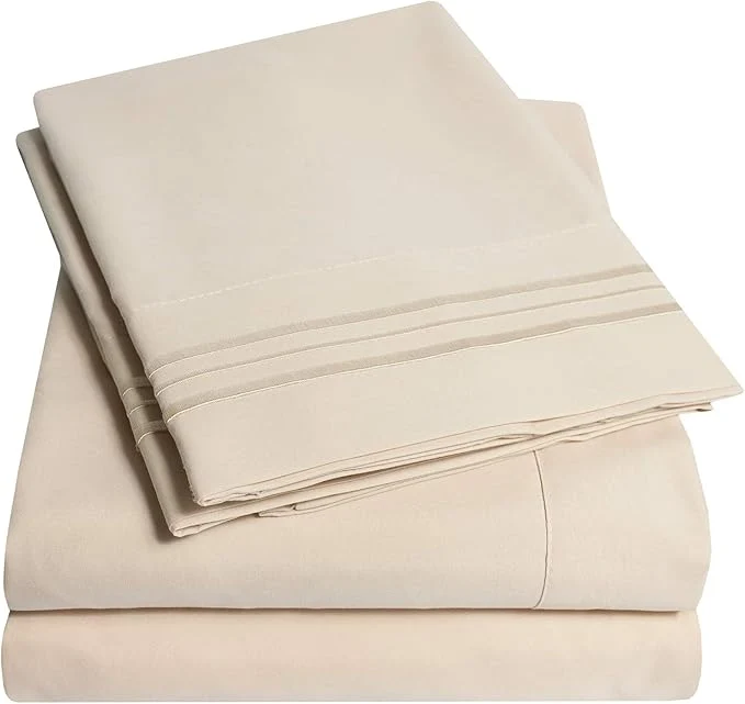 Exclusive 1500 Supreme Collection Extra Deep Pocket Sheets Set – Luxury Soft Bed Sheets Wrinkle Bedding Over 40 Colors 21 inch Extra Deep Pocket Twin Beige Reliable