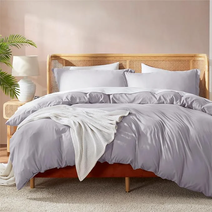 Secure Nestl Grey Lavender Duvet Cover Queen Size – Soft Double Brushed Queen Duvet Cover Set 3 Piece with Button Closure 1 Duvet Cover 90×90 inches and 2 Pillow Shams Breathable