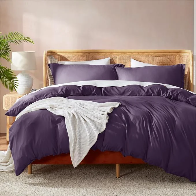 Crafted Nestl Purple Duvet Cover Full Size – Soft Double Brushed Full Size Duvet Cover Set 3 Piece with Button Closure 1 Duvet Cover 80×90 inches and 2 Pillow Shams Traditional