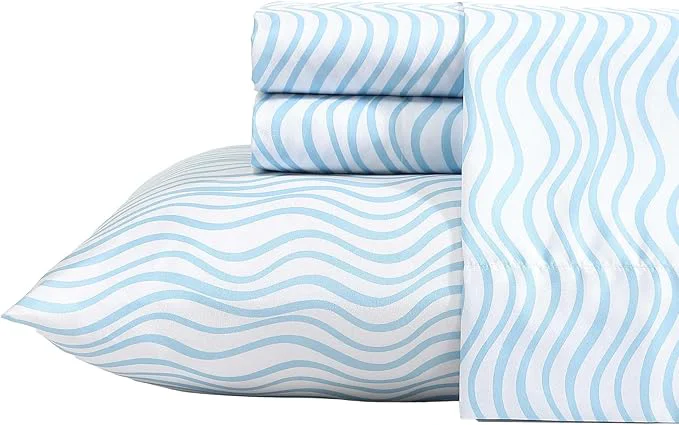 Efficient Nautica – Sheet Set Breathable amp Cooling Microfiber Bedding with Matching Pillowcase Deep Pocket Fully Elasticized Linearly Waves Ocean Breeze Blue Twin XL High-Quality