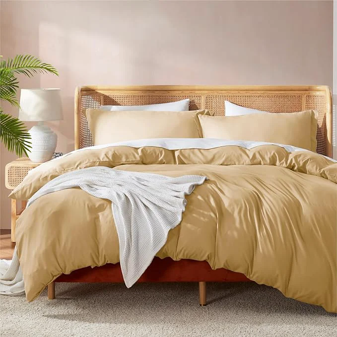 Contemporary Nestl Twin Duvet Cover Set – Soft Double Brushed Camel Gold Duvet Cover Twin XL 2 Piece with Button Closure 1 Duvet Cover 68×90 inches and 1 Pillow Sham First-Class