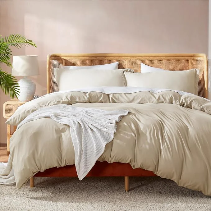 Consistent Nestl Beige Cream California King Duvet Cover Sets – Soft Double Brushed Cal King Duvet Cover 3 Piece with Button Closure 1 Duvet Cover 104×98 inches and 2 Pillow Shams Practical
