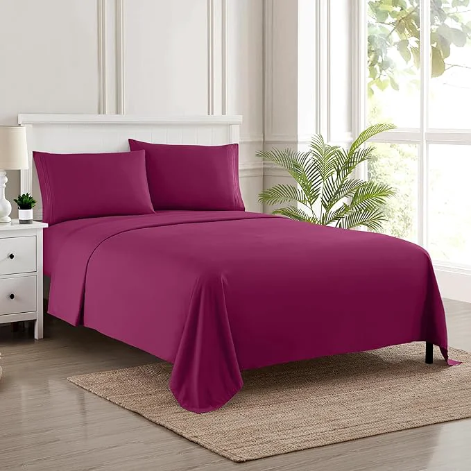 Sustainable Twin XL Sheets – Breathable Luxury Sheets with Full Elastic amp Secure Corner Straps Built In – 1800 Supreme Collection Extra Soft Deep Pocket Bedding Set Sheet Set Twin XL Berry Lightweight