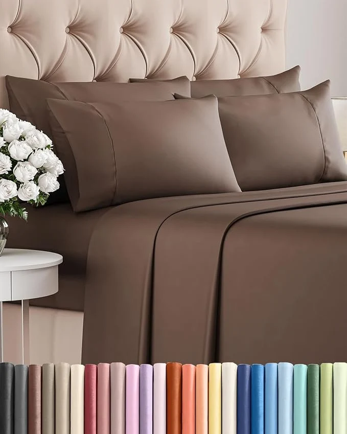 Stylish King 6 Piece Sheet Set – Comfy Breathable amp Cooling – Ultra Soft Hotel Luxury Bedding Set with 8-16 Inch Deep Pockets – 1 Flat amp 1 Fitted Sheet amp 4 Pillowcases – Cozy Wrinkle amp Easy Care – Brown Minimalist