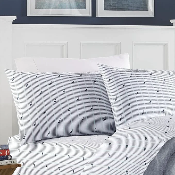 Advanced Nautica – Full Sheets Cotton Percale Bedding Set Casual Home Decor Audley Stripe Blue Full Reusable
