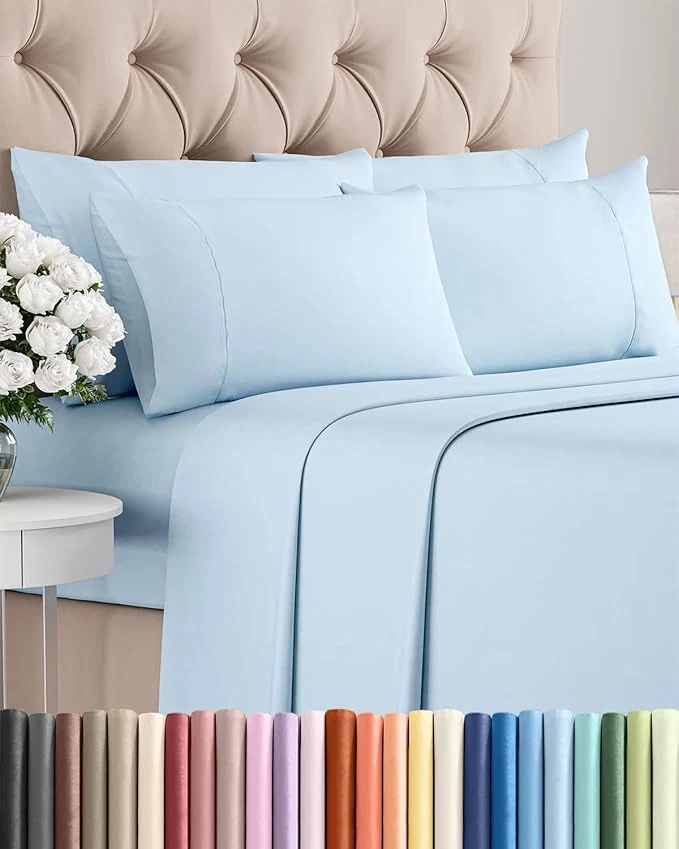 Dependable Full 6 Piece Sheet Set – Comfy Breathable amp Cooling – Ultra-Soft Hotel Luxury Bedding Set with 8-16 Inch Deep Pockets – 1 Flat amp 1 Fitted Sheet amp 4 Pillowcases – Wrinkle amp Easy Care – Baby Blue Premium