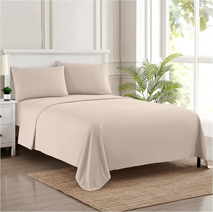 Sophisticated RV Queen Bed Sheets – Breathable Luxury Sheets with Full Elastic amp Secure Corner Straps Built In – 1800 Supreme Collection Extra Soft Deep Pocket Bedding Set Sheet Set RV Short Queen Beige