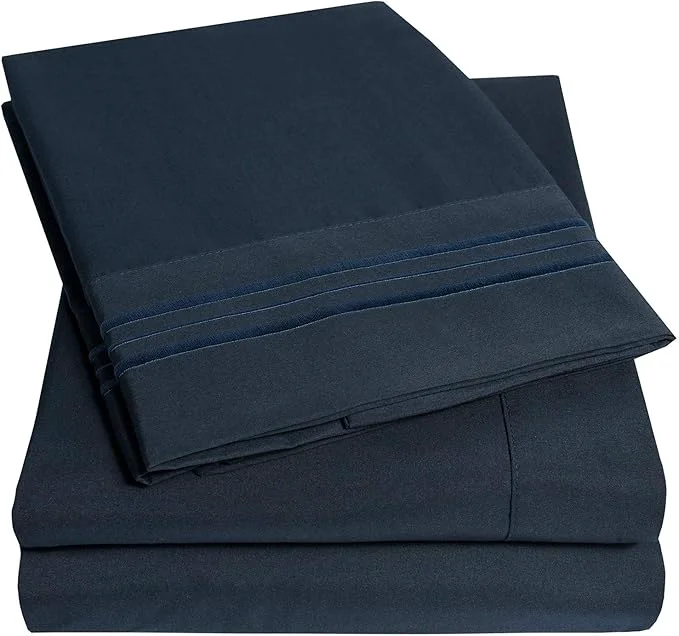 Exceptional 1500 Supreme Collection Extra Deep Pocket Sheets Set – Luxury Soft Bed Sheets Wrinkle Bedding Over 40 Colors 21 inch Extra Deep Pocket King Navy Efficient
