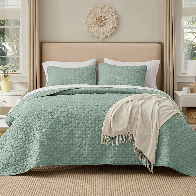 Relaxed Bedsure Quilts King Size – Lightweight Bedspreads King Size with Lucky Star Quilting Soft Quilt Bedding Set Sage Green Comforter Set Coverlet for All Seasons with 2 Pillow Shams 106 quot x 96 quot Skin-Friendly Soft All-Season Comfort Breathable Light… Outstanding