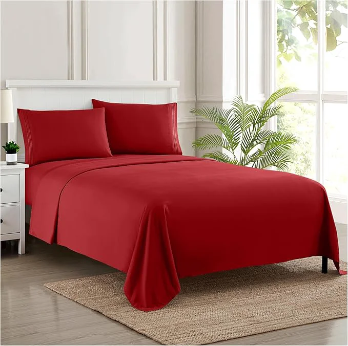 Advanced Full Size Sheet Sets – Breathable Luxury Sheets with Full Elastic amp Secure Corner Straps Built In – 1800 Supreme Collection Extra Soft Deep Pocket Bedding Set Sheet Set Full Red Outstanding
