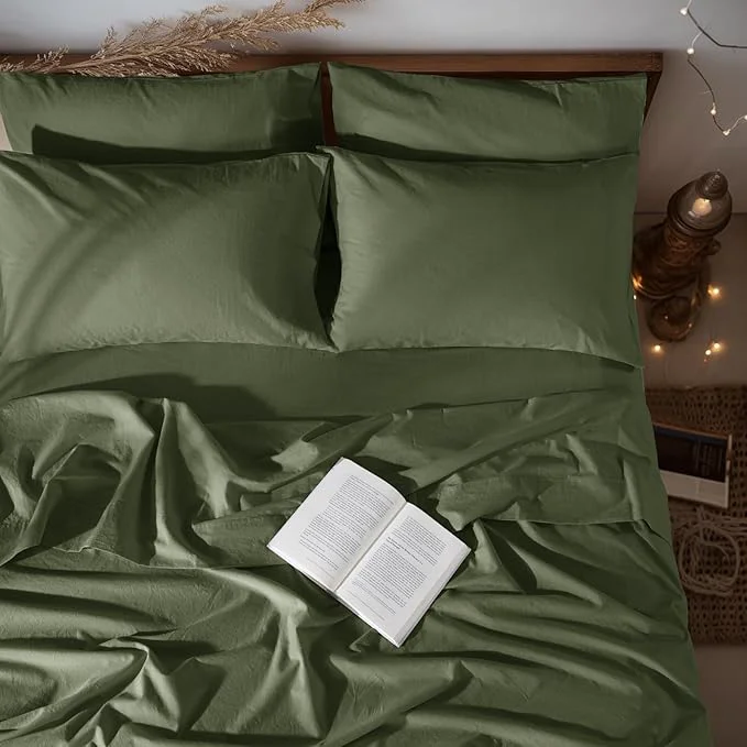 Efficient LBRO2M Pure Linen Sheet Set Deep Pocket Up to 16 quot Bed Sheets Sets Natural Flax Beddings Soft Breathable Comfortable for All Seasons 6 Pcs Sheet Set King Size Olive Green High-Grade