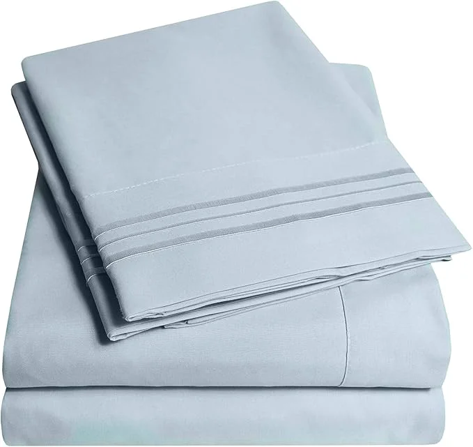 Contemporary 1500 Supreme Collection King Sheet Sets Misty – Luxury Hotel Bed Sheets and Pillowcase Set for King Mattress – Extra Soft Elastic Corner Straps Deep Pocket Sheets King Misty Clean