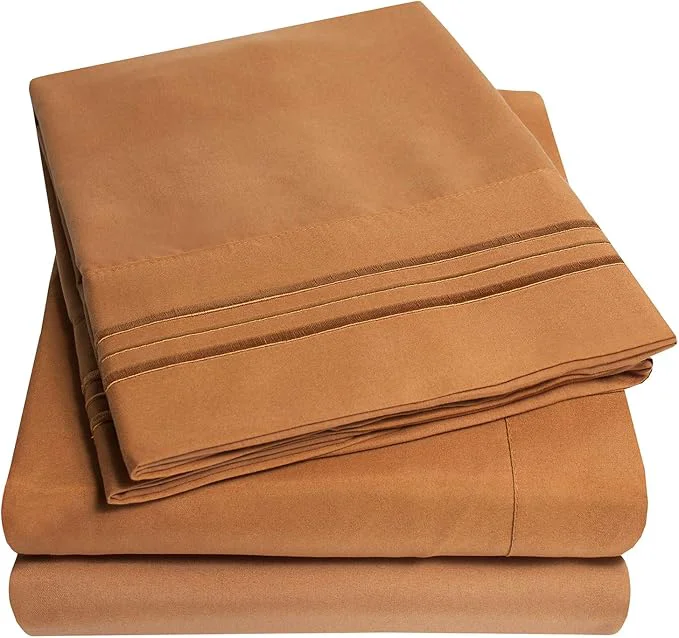 Smooth 1500 Supreme Collection California King Sheet Sets Mocha Brown – Luxury Hotel Bed Sheets and Pillowcase Set for Cal King Mattress – Extra Soft Elastic Corner Straps Deep Pocket Sheets Mocha Brown Classic