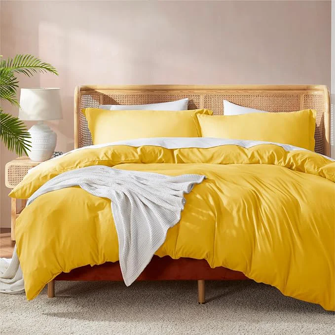High-End Nestl Yellow Duvet Cover Queen Size – Soft Double Brushed Queen Duvet Cover Set 3 Piece with Button Closure 1 Duvet Cover 90×90 inches and 2 Pillow Shams Crafted