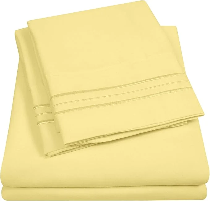 World-Class 1500 Supreme Collection King Sheet Sets Pale Yellow – Luxury Hotel Bed Sheets and Pillowcase Set for King Mattress – Extra Soft Elastic Corner Straps Deep Pocket Sheets King Pale Yellow Top-Quality