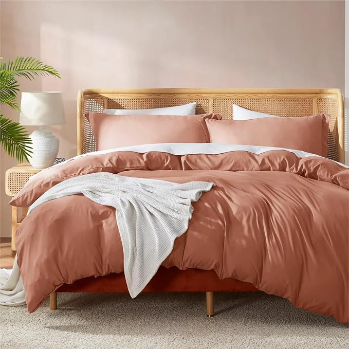 Fine Crafted Nestl Twin Duvet Cover Set – Soft Double Brushed Rust Duvet Cover Twin XL 2 Piece with Button Closure 1 Duvet Cover 68×90 inches and 1 Pillow Sham Eco-Friendly