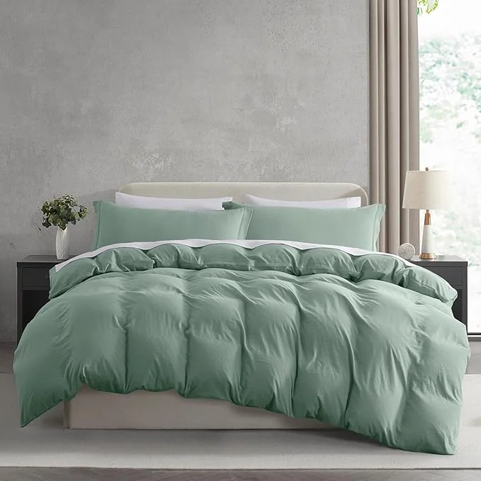 Certified Nestl Sage Green Duvet Cover Queen Size – Soft Prewashed Queen Duvet Cover Set 3 Piece with Zipper Closure 1 Duvet Cover 90×90 inches and 2 Pillow Shams Crafted