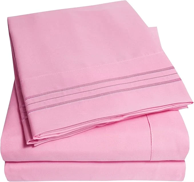 First-Class 1500 Supreme Collection Twin XL Sheet Sets Pink – 3 Piece Bed Sheets and Pillowcase Set for Twin XL Mattress – Extra Soft Elastic Corner Straps Deep Pocket Sheets Twin XL Pink Certified