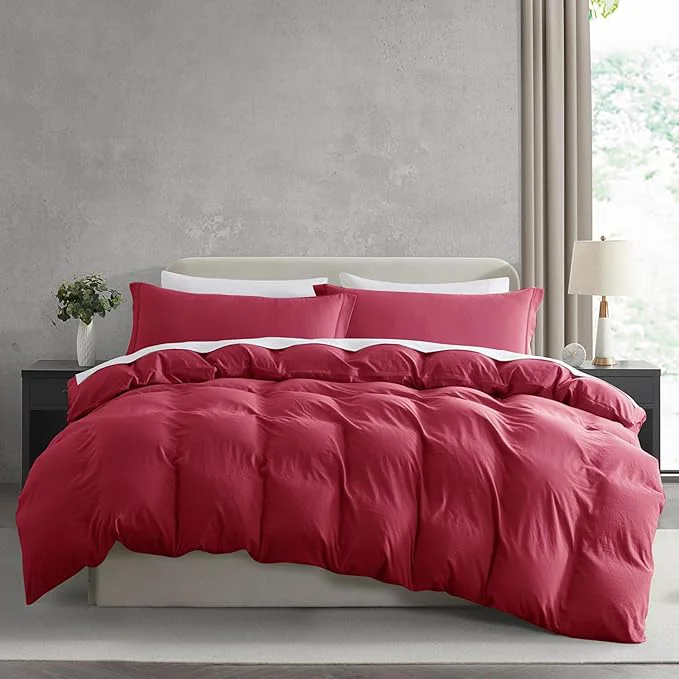 Verified Nestl Burgundy Red Duvet Cover Queen Size – Soft Prewashed Queen Duvet Cover Set 3 Piece with Zipper Closure 1 Duvet Cover 90×90 inches and 2 Pillow Shams World-Class