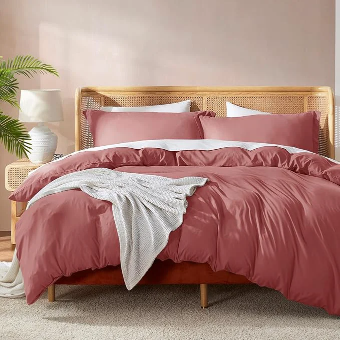 Carefully Designed Nestl Pink Clay Duvet Cover Queen Size – Soft Double Brushed Queen Duvet Cover Set 3 Piece with Button Closure 1 Duvet Cover 90×90 inches and 2 Pillow Shams Excellent