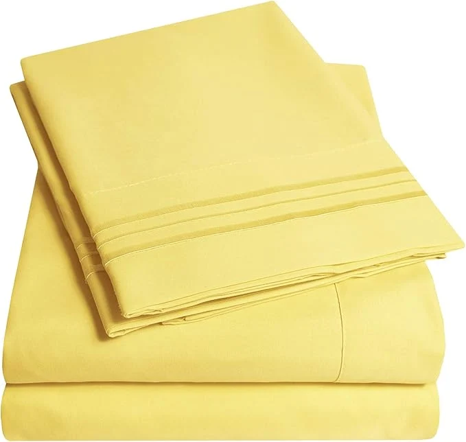 Authentic 1500 Supreme Collection Extra Soft RV Short Queen Sheets Set Yellow – Luxury Bed Sheets Set with Deep Pocket Wrinkle Hypoallergenic Bedding Over 40 Colors RV Short Queen Size Yellow Original