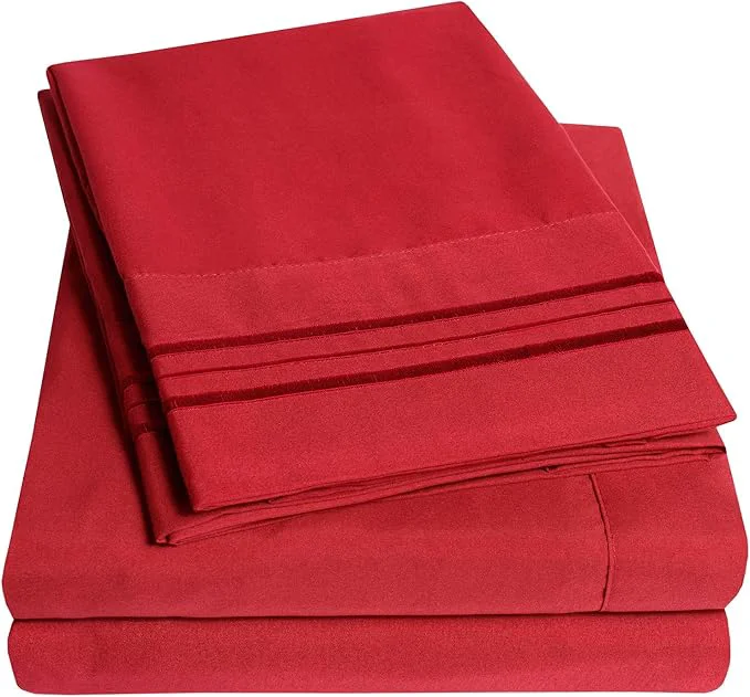 Superior 1500 Supreme Collection Twin XL Sheet Sets Red – 3 Piece Bed Sheets and Pillowcase Set for Twin XL Mattress – Extra Soft Elastic Corner Straps Deep Pocket Sheets Twin XL Red Fast
