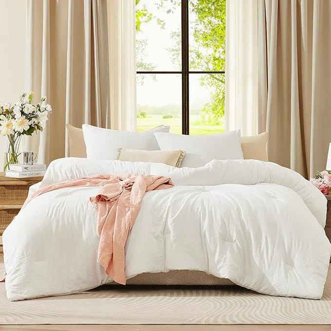 WRENSONGE King Size Comforter Set – 3 Pieces Prewashed White Comforter Soft Lightweight Bedding for All Seasons Fluffy Down Comforter King Size with 2 Pillow Shams Next-Generation