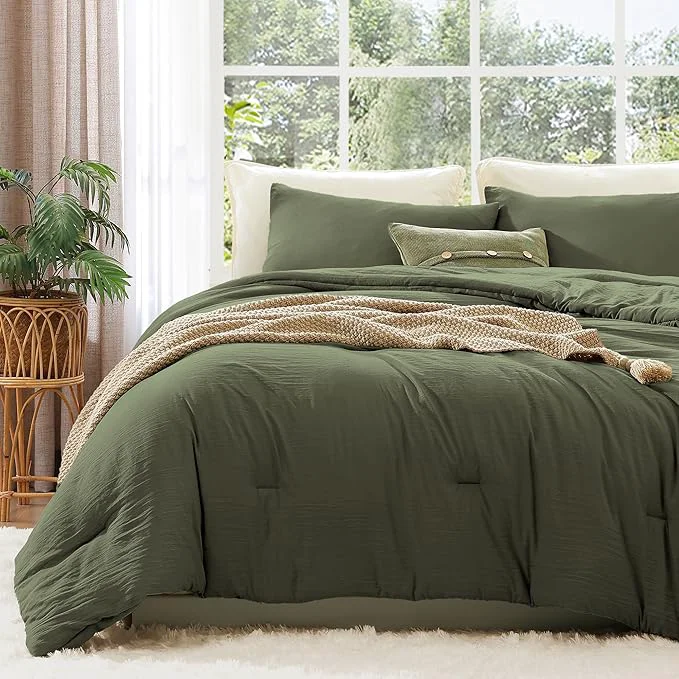 World-Class WRENSONGE Full Size Comforter Sets – 3 Pieces Olive Green Comforter Prewashed Soft Lightweight for All Seasons Fluffy Down Comforter Full Size with 2 Pillow Shams Long-Lasting